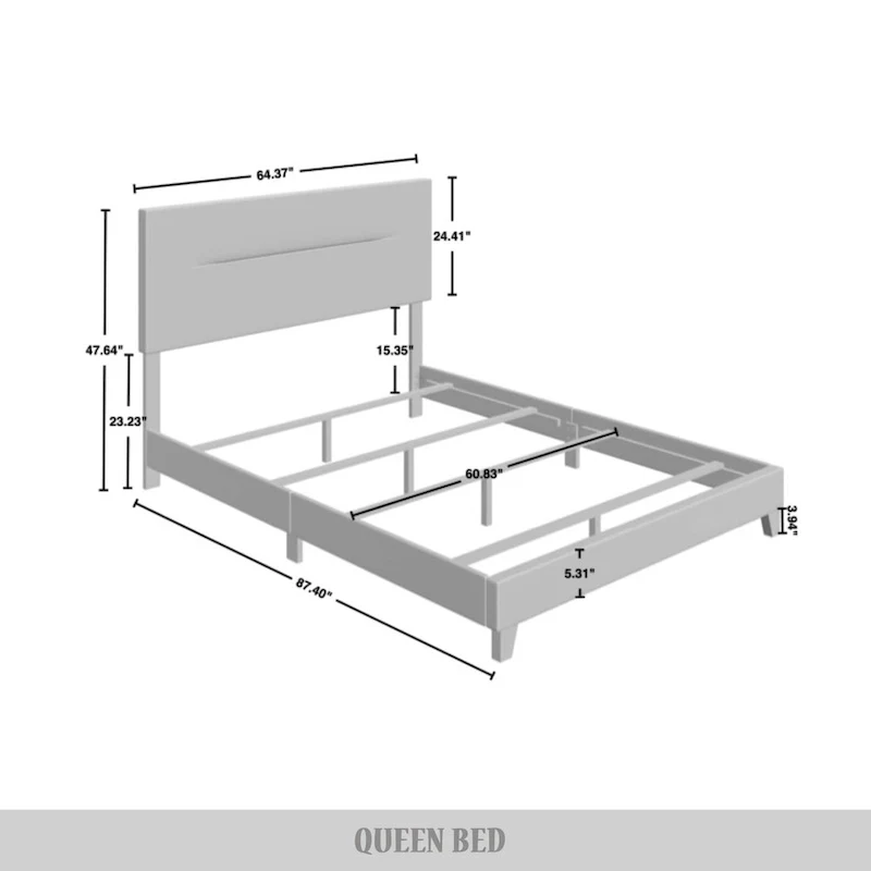 Linen Upholstered Bed, Foam-Padded Headboard, Rubberwood/MDF, Seats 2, Grey/Blue/Beige/Light Blue, Twin/Full/Queen/King