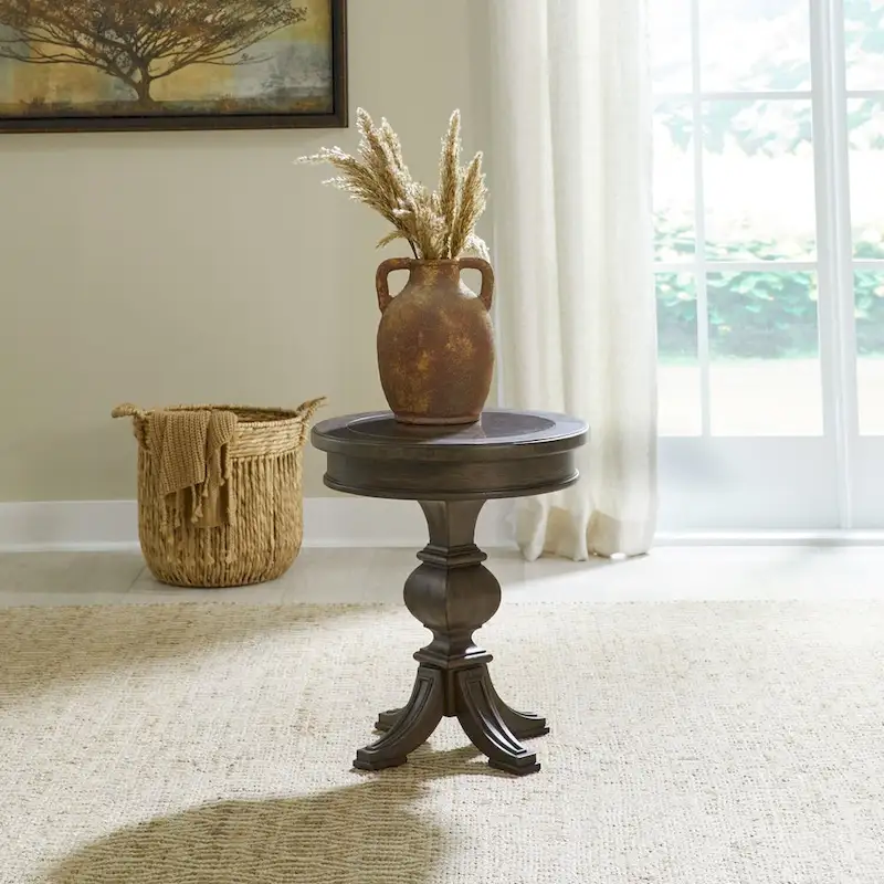 Paradise Valley Saddle Brown and Blue Stone Round Chairside Table
