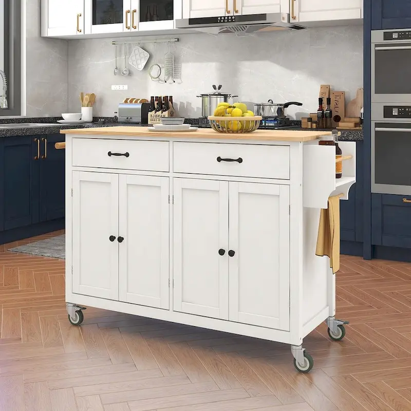54.3   W Solid Wood Countertop Kitchen Cart with 4 Door Cabinet and 2 Drawers