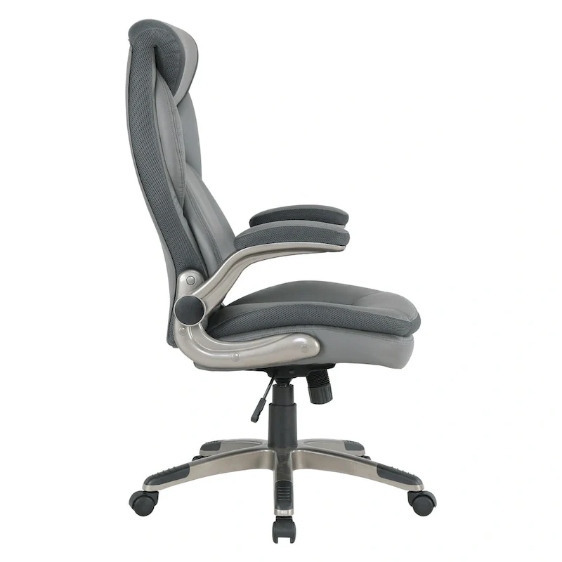 Executive Bonded Leather Office Chair with Lumbar Support, Locking Tilt and Flip Arms – Taupe / Black / Charcoal, for 1 Person