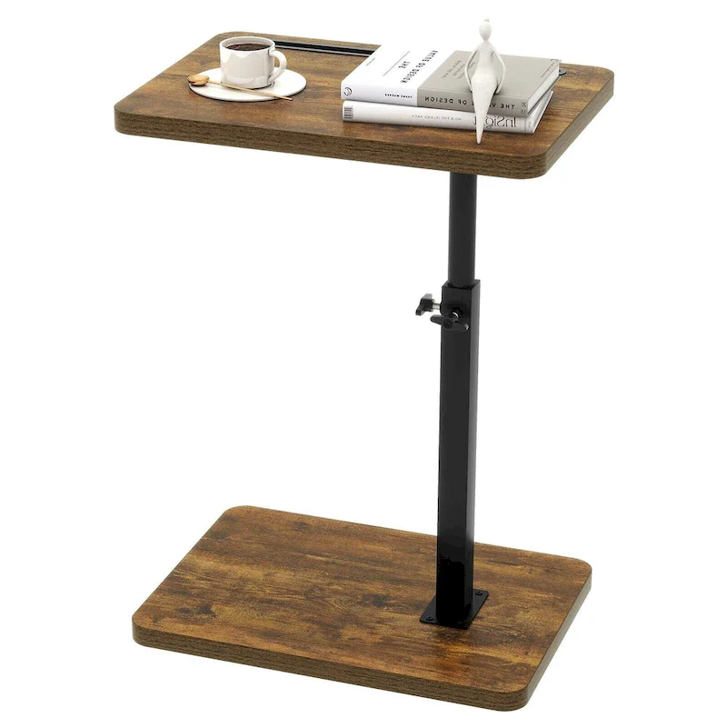 Adjustable C-Shaped End Table w/360 Swivel & Phone Slot for Sofa/Bed