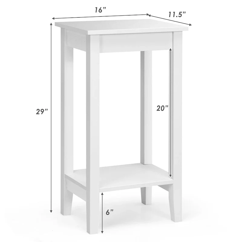 2-Tier Nightstand End Table, Set of 2, Wood & MDF, 4 Solid Legs, 16