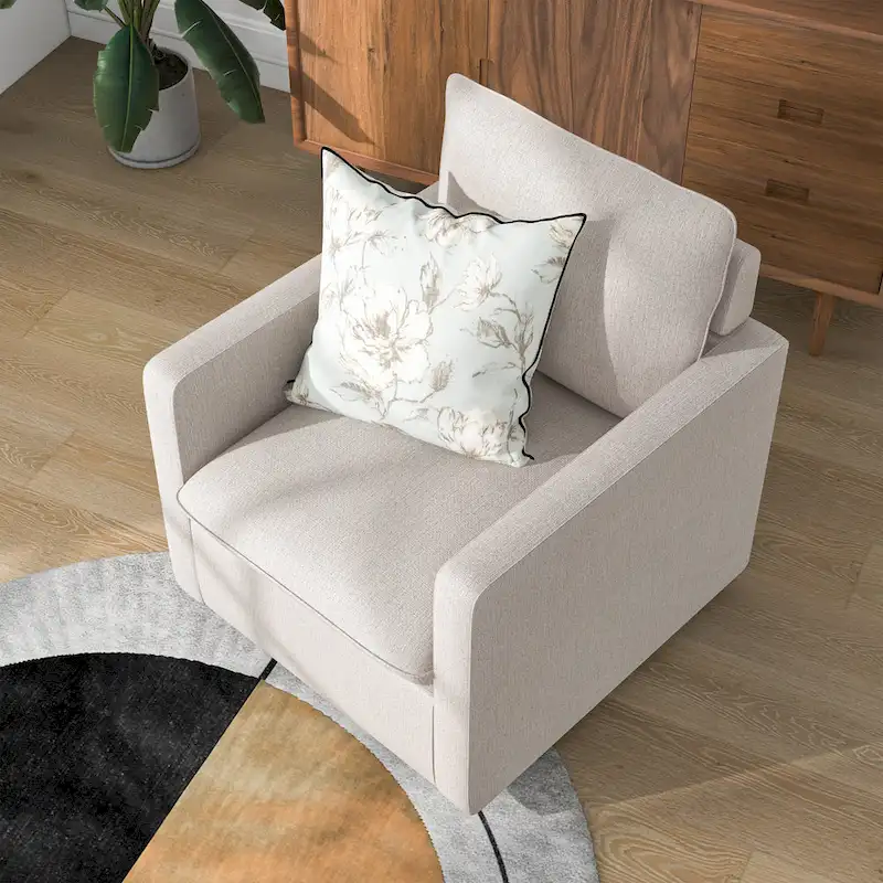 Kamile Transitional Linen Cushion Back Swivel Armchair by Furniture of America
