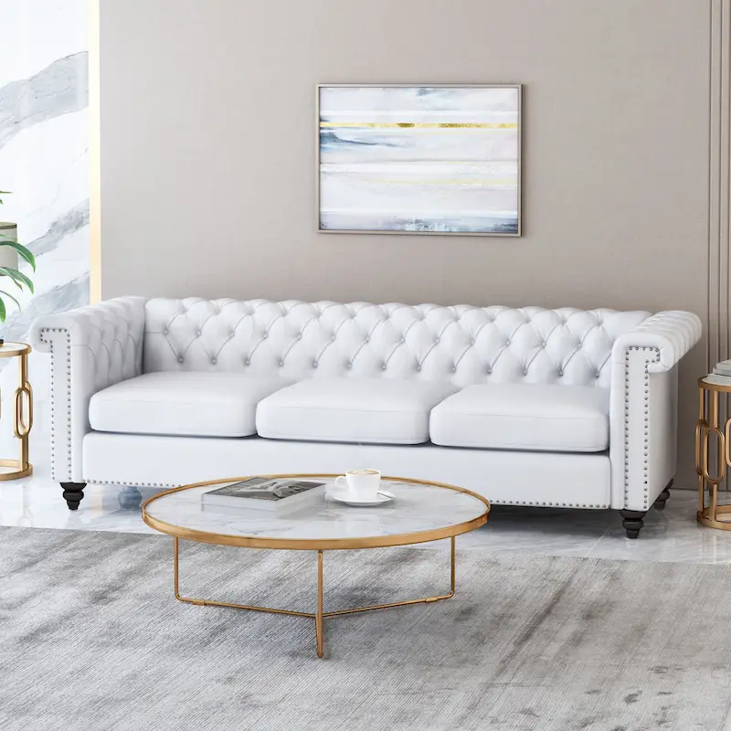 Chesterfield Button-Tufted 3-Seat Sofa, Multi-Color, Nailhead Trim, Seats 3
