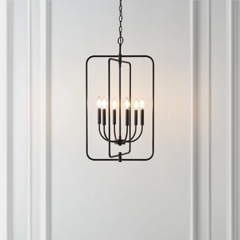 SAFAVIEH Lighting Noelline 6-Light Adjustable Pendant Chandelier (LED Bulbs Included) - Black - 17Wx15Dx95H