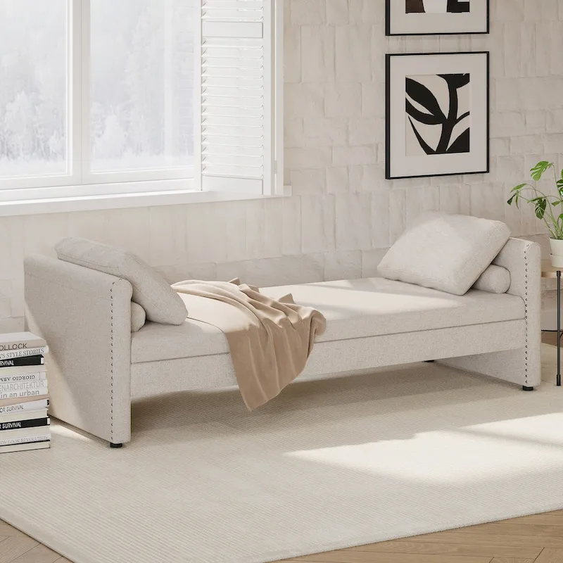 Modern Upholstered Chaise Lounger Daybed with Pillows Small Single Daybed for Living Rooms