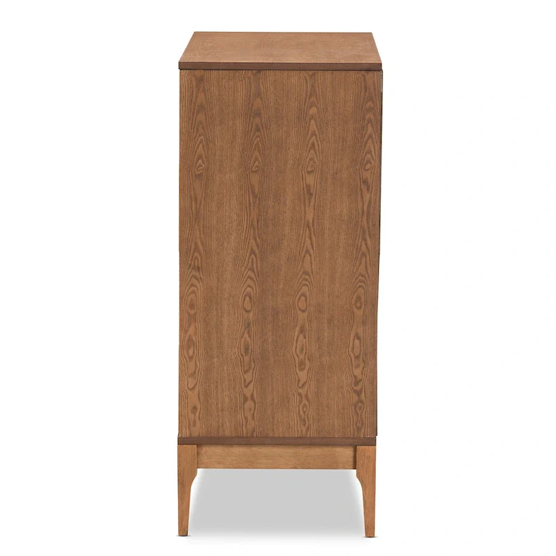Ramiel Mid-Century Modern Ash Walnut Finished Wood and Rattan 4-Drawer Chest