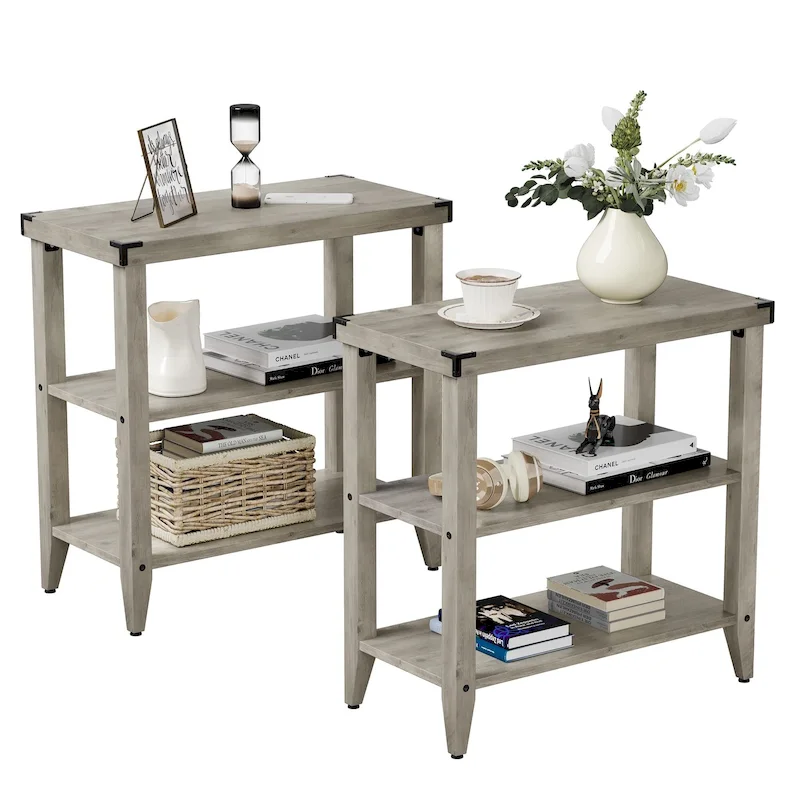 Farmhouse End Table, 3 Tier Rustic Side Table