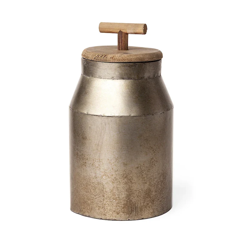 Oliphant II Large Gray Metal Decorative Milk Container - 8.0L x 8.0W x 14.0H