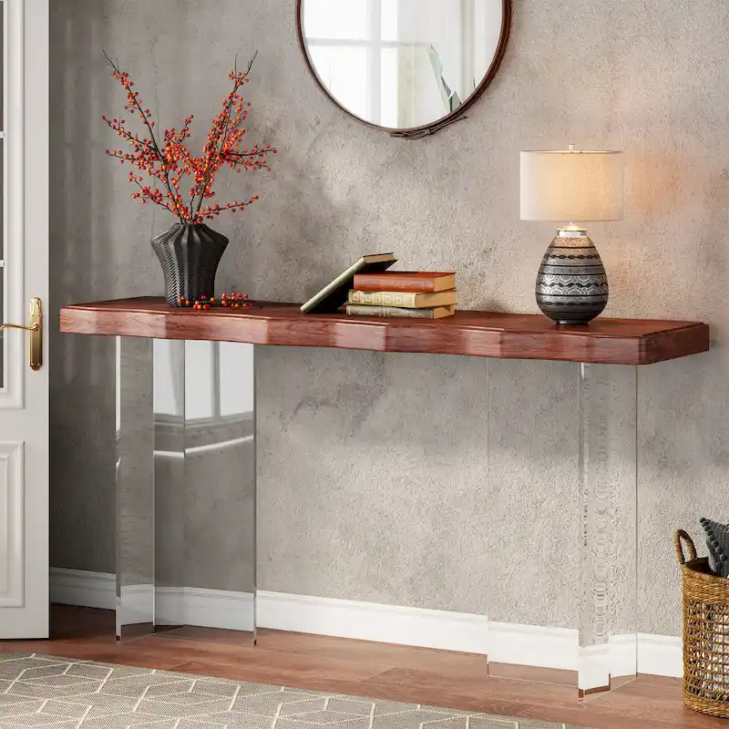 Console Sofa Table, Wave Texture, Acrylic Legs, 47.24