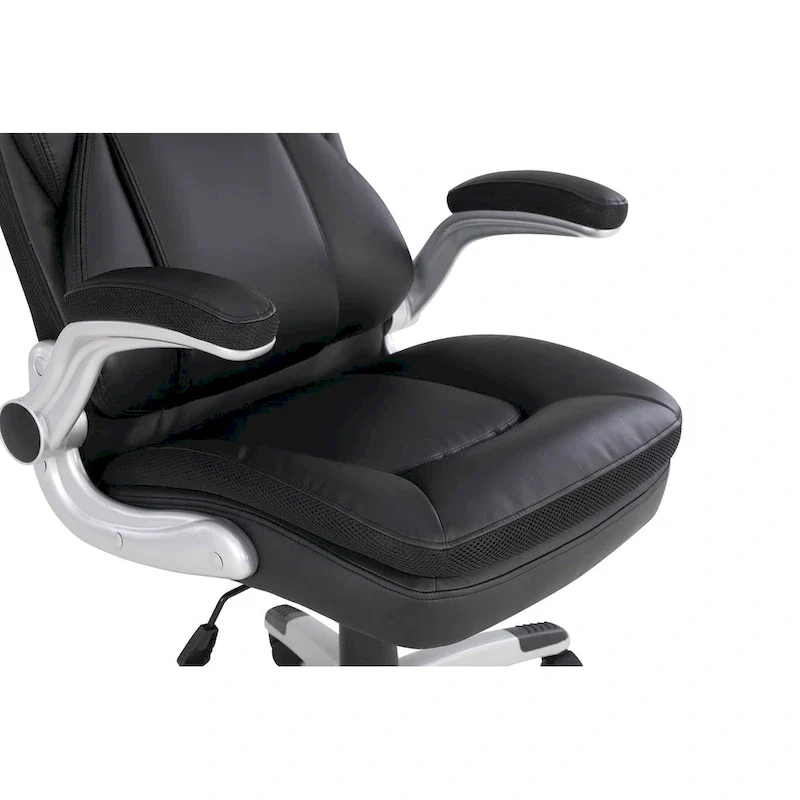Executive Bonded Leather Office Chair with Lumbar Support, Locking Tilt and Flip Arms – Taupe / Black / Charcoal, for 1 Person