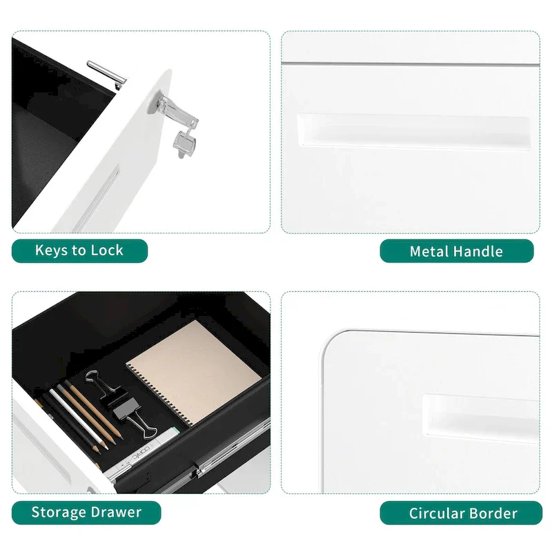 Black / White 2-Drawer Rolling Locking Steel File Cabinet – Single Unit