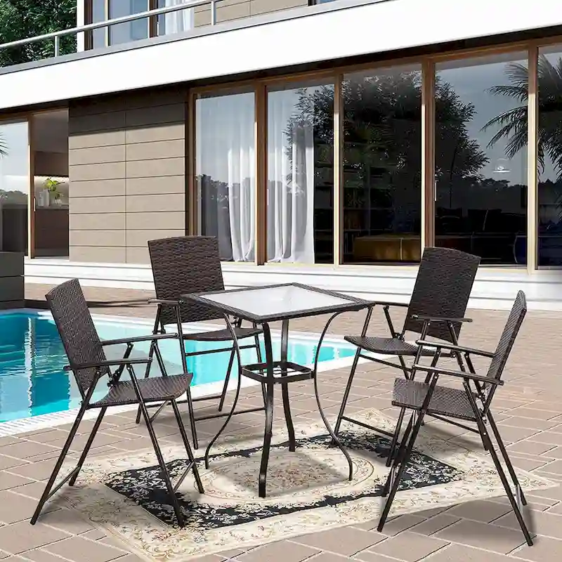MCombo Wicker Patio Dining Set, 5 Pieces Table and Wicker Folding Chairs for Garden, Backyard, Bistro and Deck - N/A