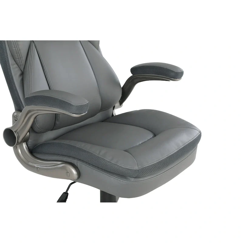 Executive Bonded Leather Office Chair with Lumbar Support, Locking Tilt and Flip Arms – Taupe / Black / Charcoal, for 1 Person