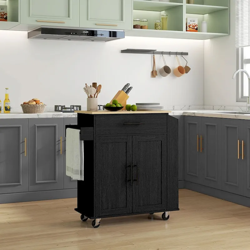 HOMCOM Kitchen Island with Storage, Rolling Kitchen Cart with AC Outlets and USB Ports