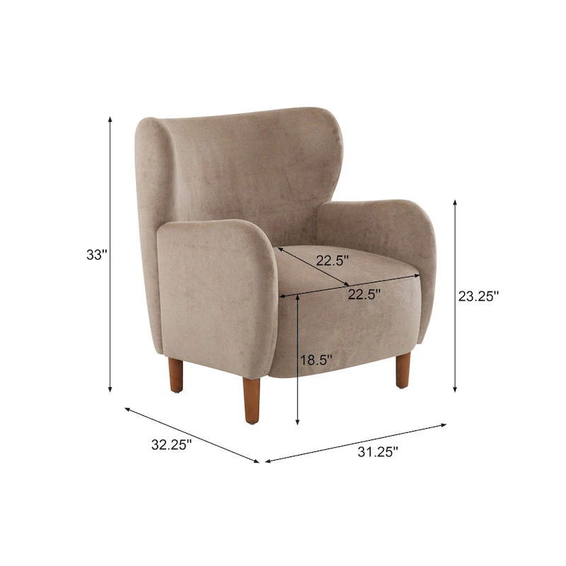 Wingback Club Chair, Mid-Century, Plush Velvet, Solid Wood & Birch Legs, Seats 1, Blue/Brown