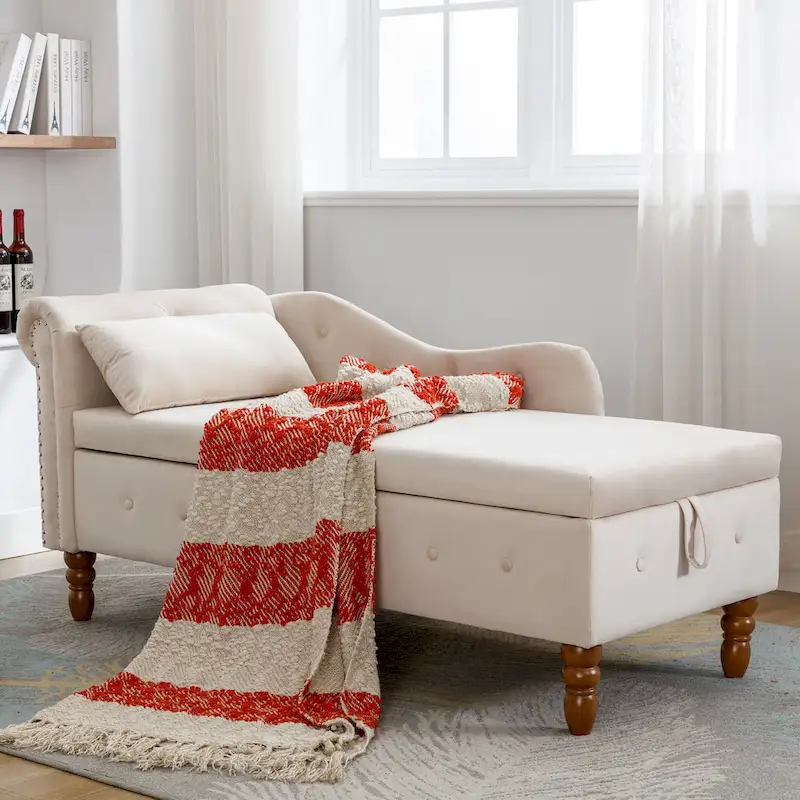 Storage pillow velvet chaise modern fabric rolled arm chaise