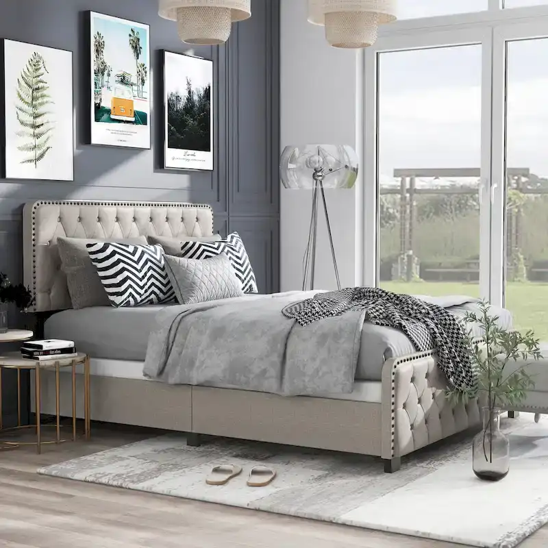 Furniture of America Tilly Button Tufted Fabric Upholstered Bed