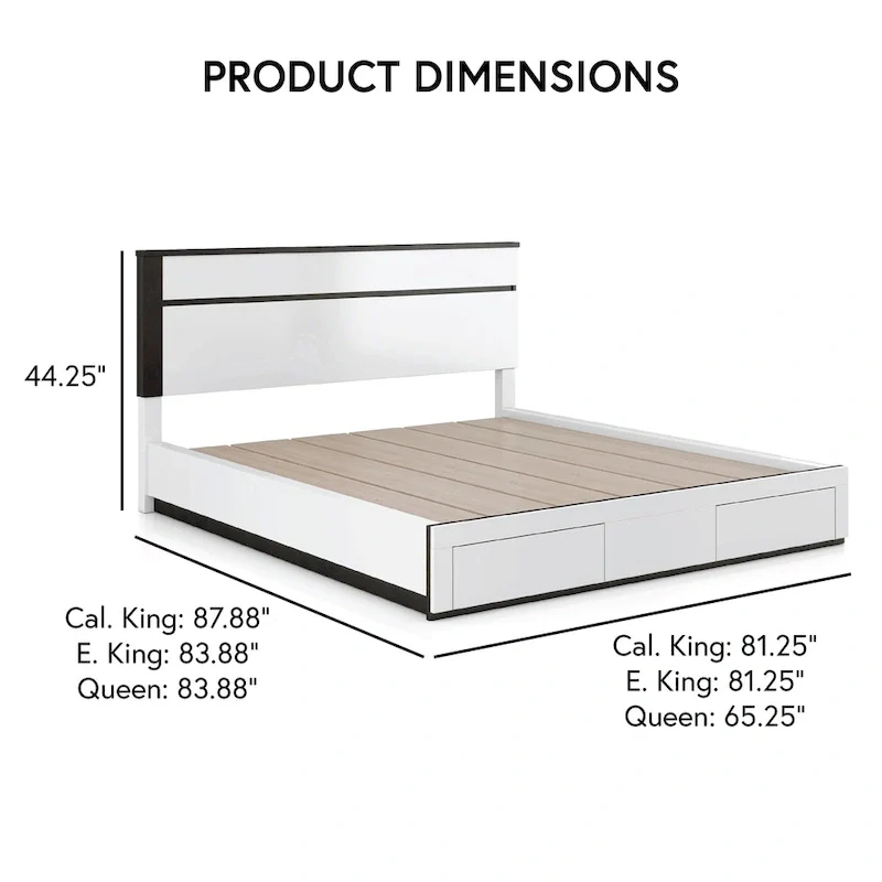 6-Piece Platform Bedroom Set, White & Grey, Modern, 4 USB Ports, 15 Drawers, Queen/King/Cal King