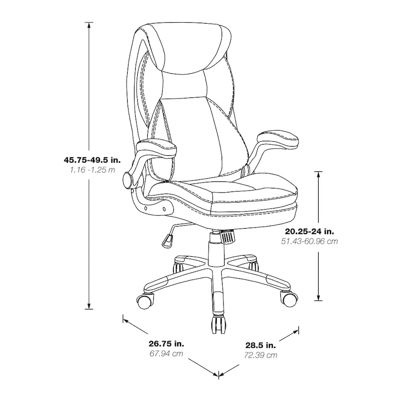 Executive Bonded Leather Office Chair with Lumbar Support, Locking Tilt and Flip Arms – Taupe / Black / Charcoal, for 1 Person