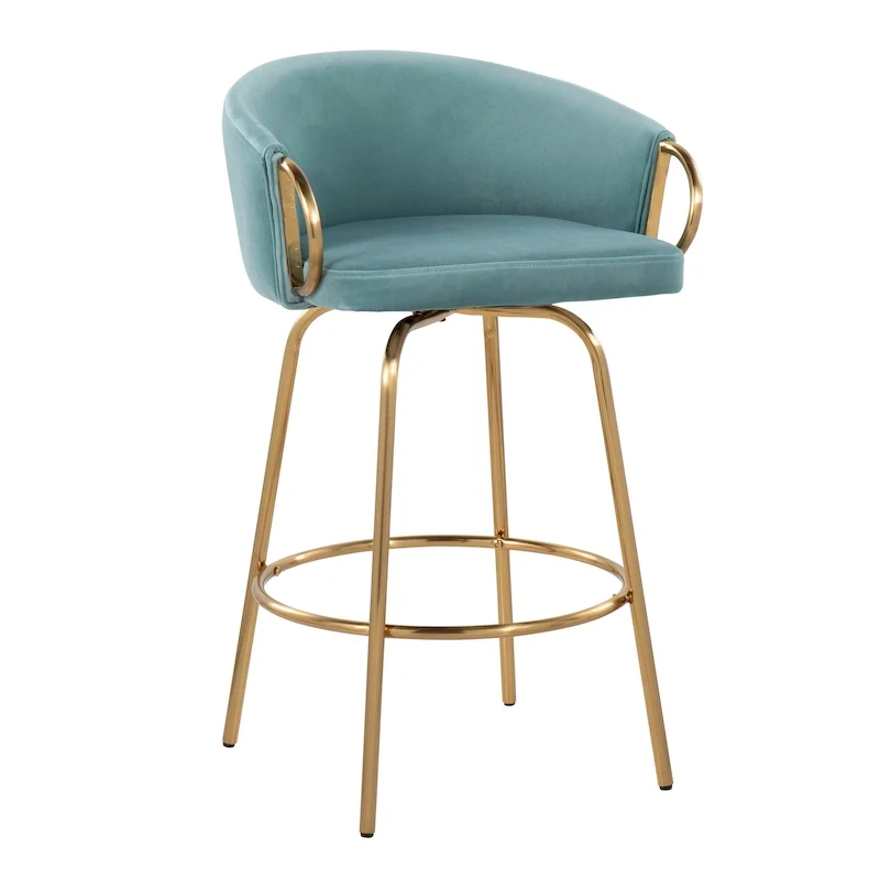 Silver Orchid Battista 26   Fixed-Height Gold Counter Stool with Round Gold Footrest (Set of 2)