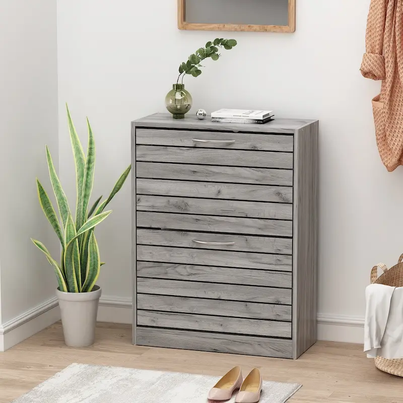 2-Drawer Shoe Cabinet, Fold-Out Drawers, Waterproof MDF, 8-12 Pairs, 22.4