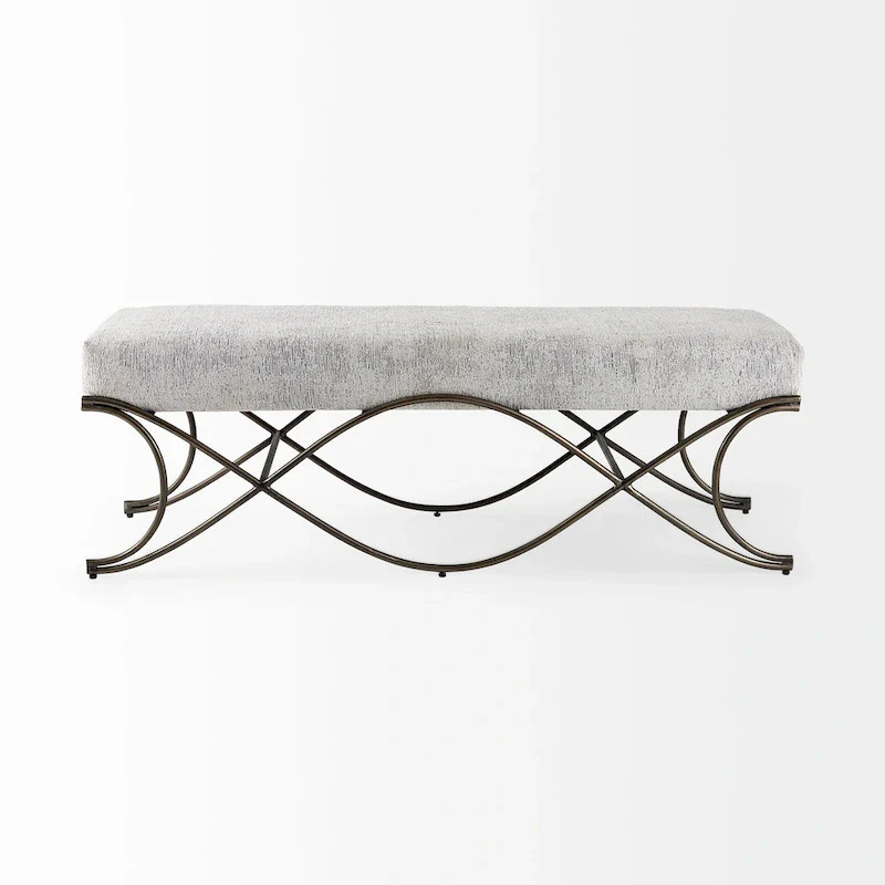 Ayla Gray Fabric Seat w/ Dark Nickel Metal Frame Bench