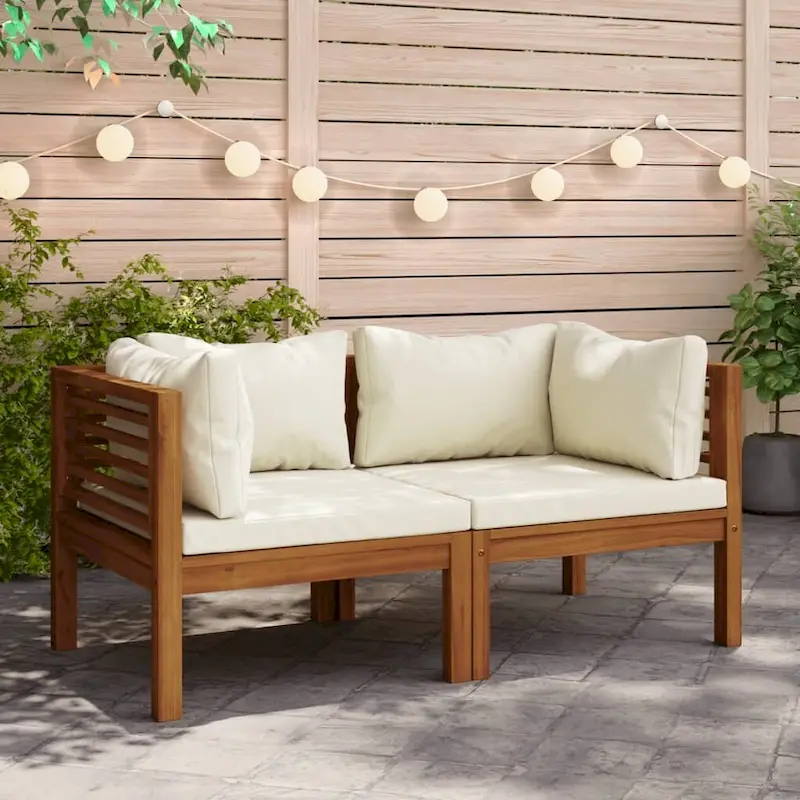 vidaXL Corner Sofas 2 pcs with Cream White Cushions Solid Acacia Wood - 27.2  x 27.2  x 24.6