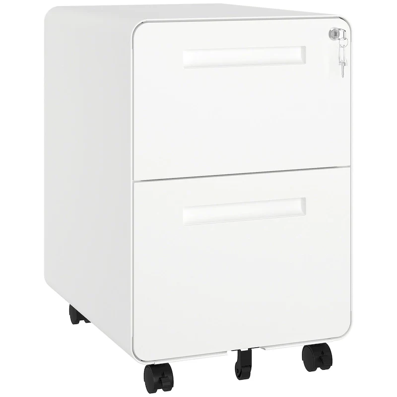 Black / White 2-Drawer Rolling Locking Steel File Cabinet – Single Unit