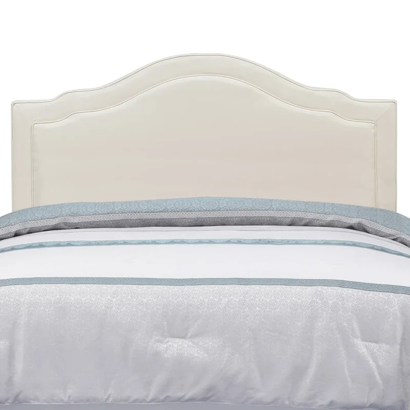 Queen Camelback Upholstered Headboard in Faux Leather with Adjustable Height Posts – Cream, for 1–2 People