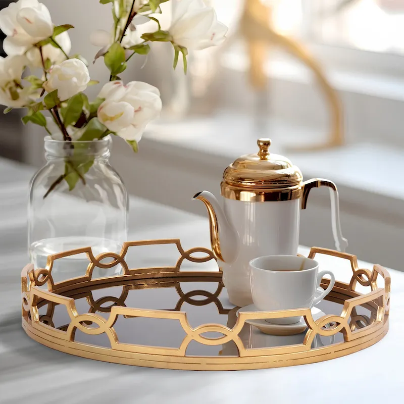 Allan Andrews Gold & Black Round Metal Tray - 24.25 x 24.25 x 3.5
