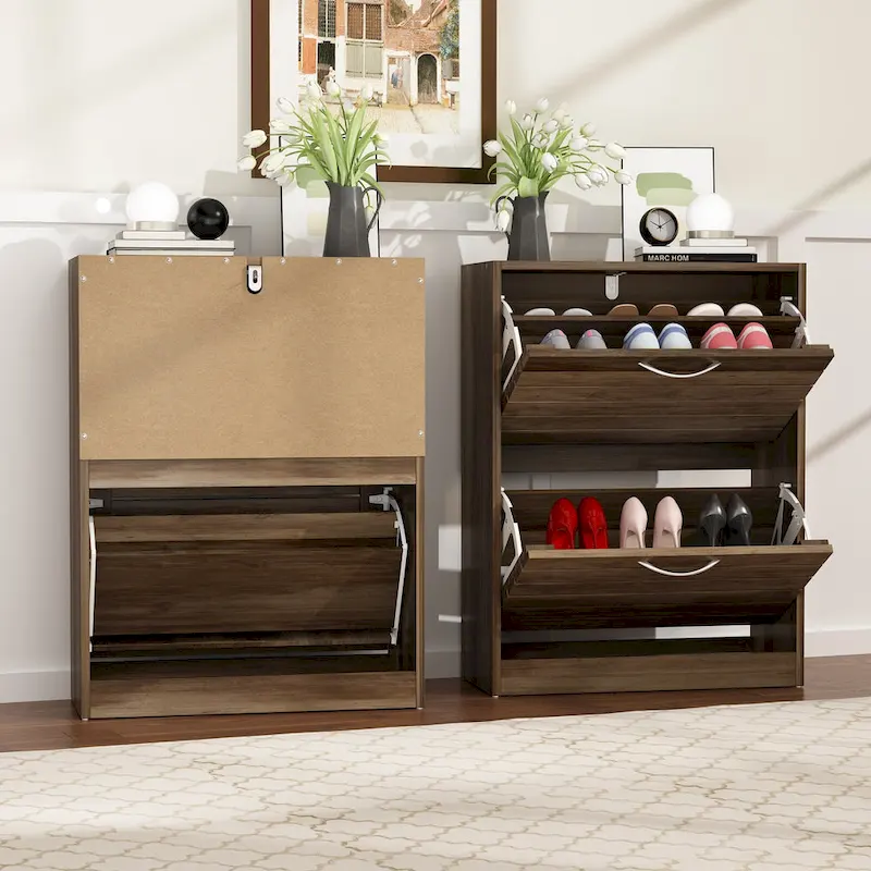 2-Drawer Shoe Cabinet, Fold-Out Drawers, Waterproof MDF, 8-12 Pairs, 22.4