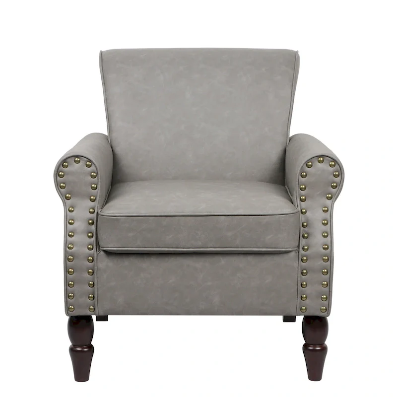 2 Set Nailheads Accent Chair Faux Leather Armchair