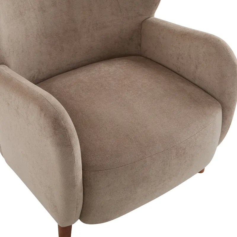 Wingback Club Chair, Mid-Century, Plush Velvet, Solid Wood & Birch Legs, Seats 1, Blue/Brown