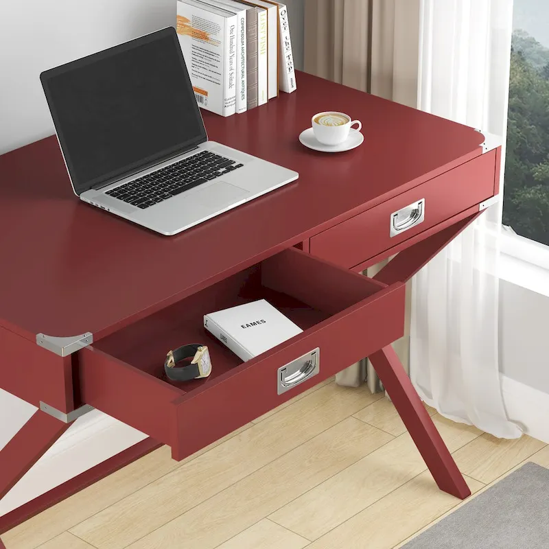 Computer Desk with Drawers, MDF Top & Solid Wood Legs, 42