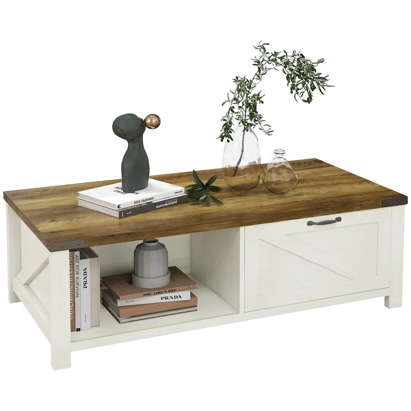 Farmhouse Coffee Table with Storage and Drawer