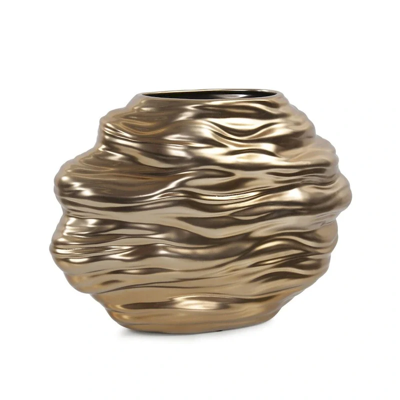 Allan Andrews Hand Finished Brass Ceramic Flowing Wave Vase