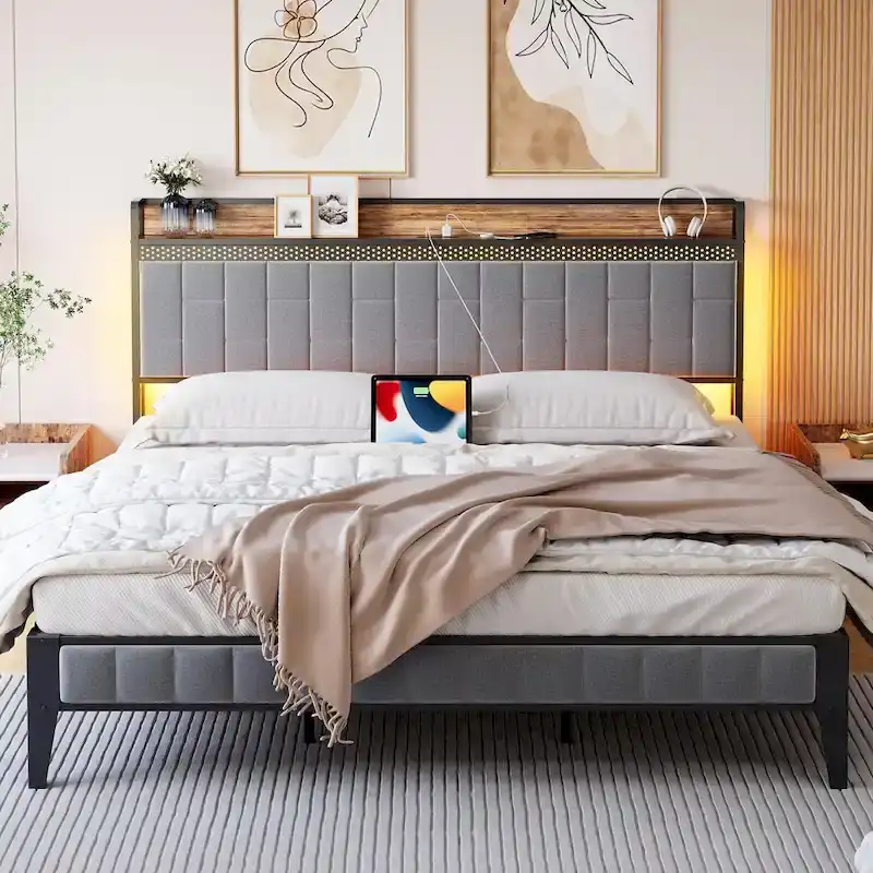 Bed Frame with Charging Station