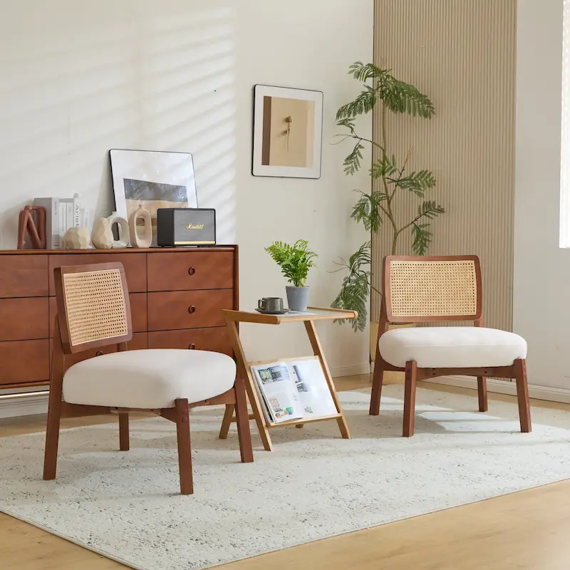 Christopher Knight Home -Alma (Set of 2) Modern Beige Lounge Chair with Woven Backrest, Sturdy Wooden Frame