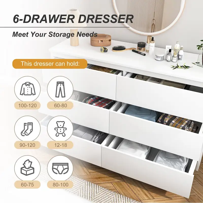 6-Drawer Dresser, MDF, 47.25
