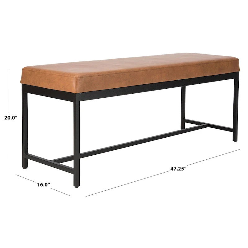 Grey / Brown Faux Leather Bench with Black Metal Legs