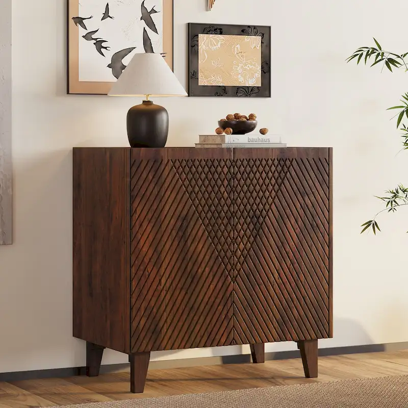 Wood Accent Cabinet with Storage and Adjustable Shelf for Dining Room