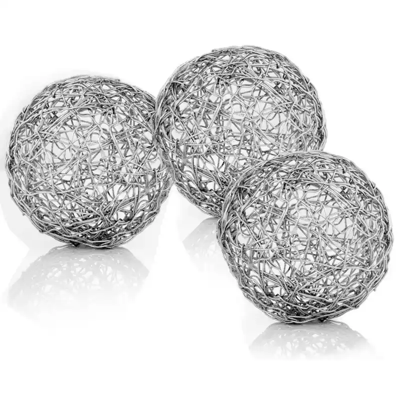 HomeRoots Set of Three 5  Nickel Iron Decorative Orb Tabletop Sculptures - 5' X '5' X '5