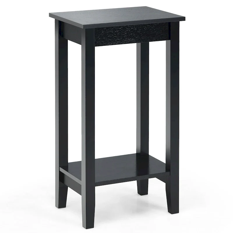 2-Tier Nightstand End Table, Set of 2, Wood & MDF, 4 Solid Legs, 16