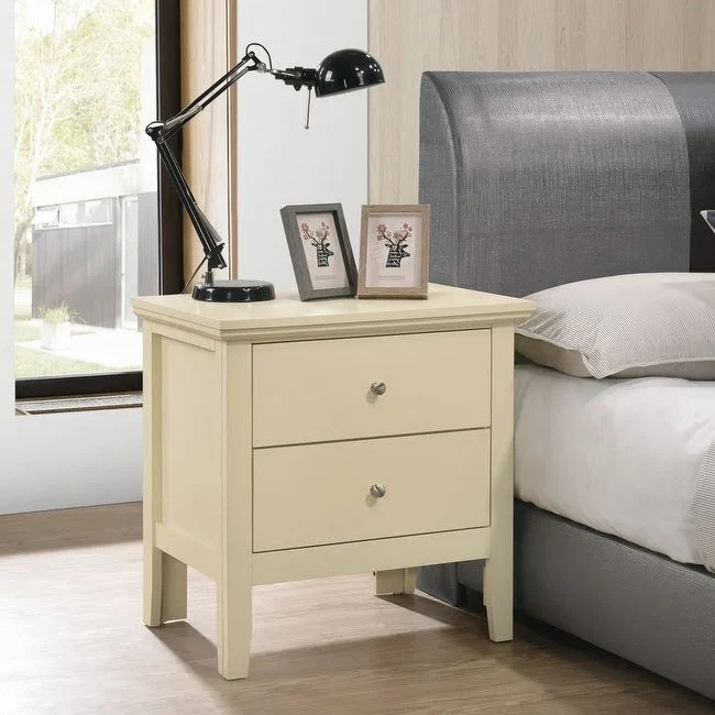 2-Drawer Nightstand, Solid Wood & Veneer, Satin Nickel Pulls, 24