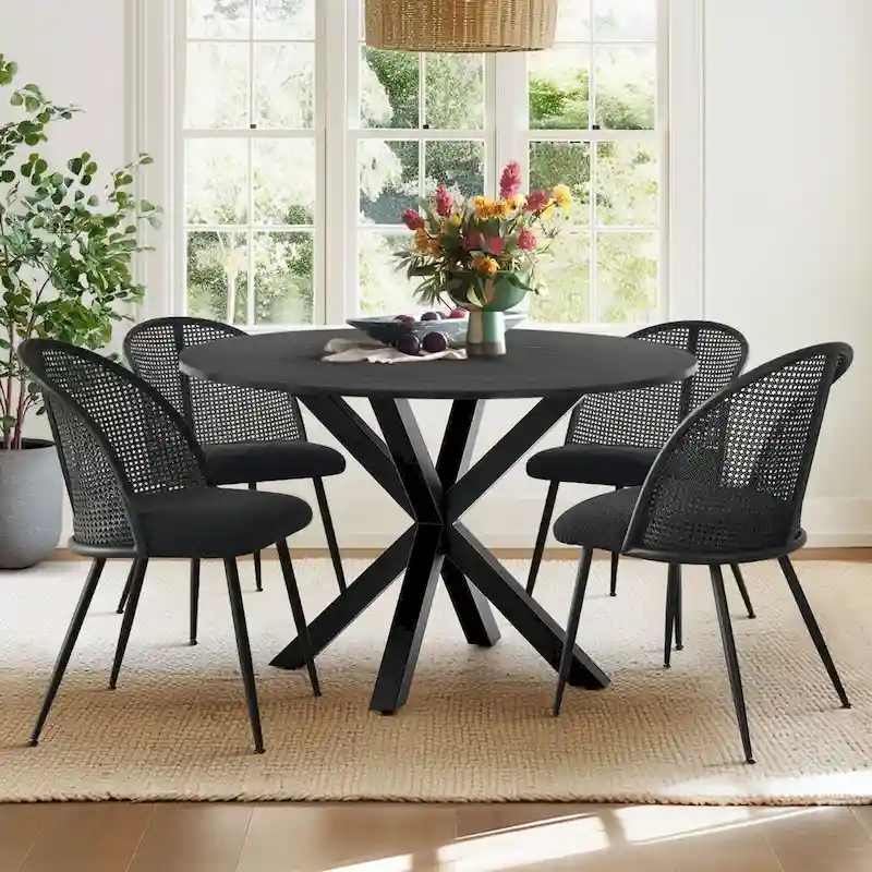High Back Rattan Boucle Dining Chair