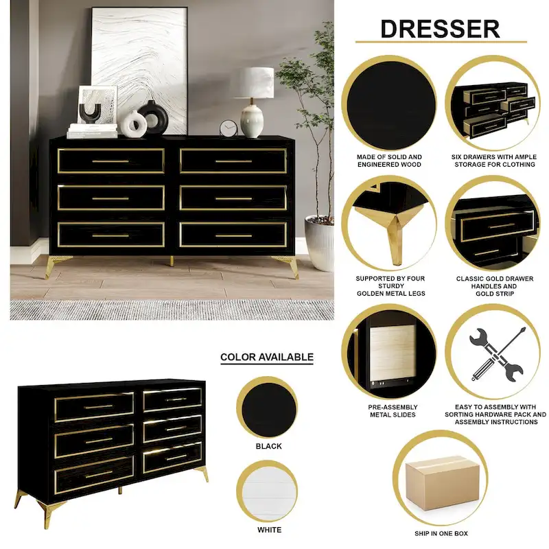 CraftPorch Contemporary Dresser with 6 Drawers