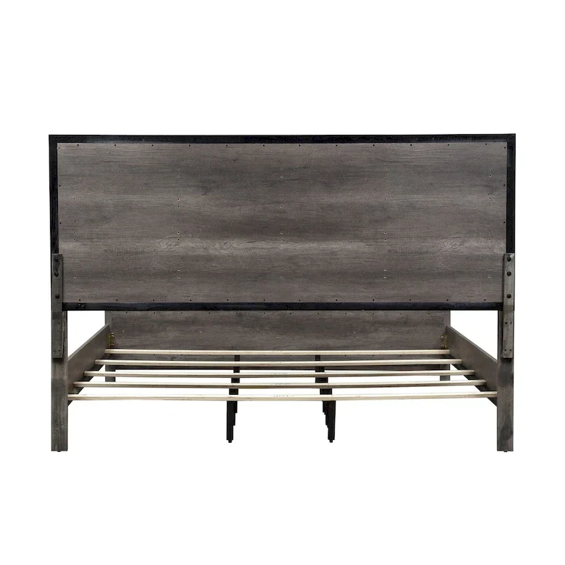 King Panel Bed with Solid Wood Strip Inlays and Center Slat Support – Greystone / Medium Gray, for 1–2 People