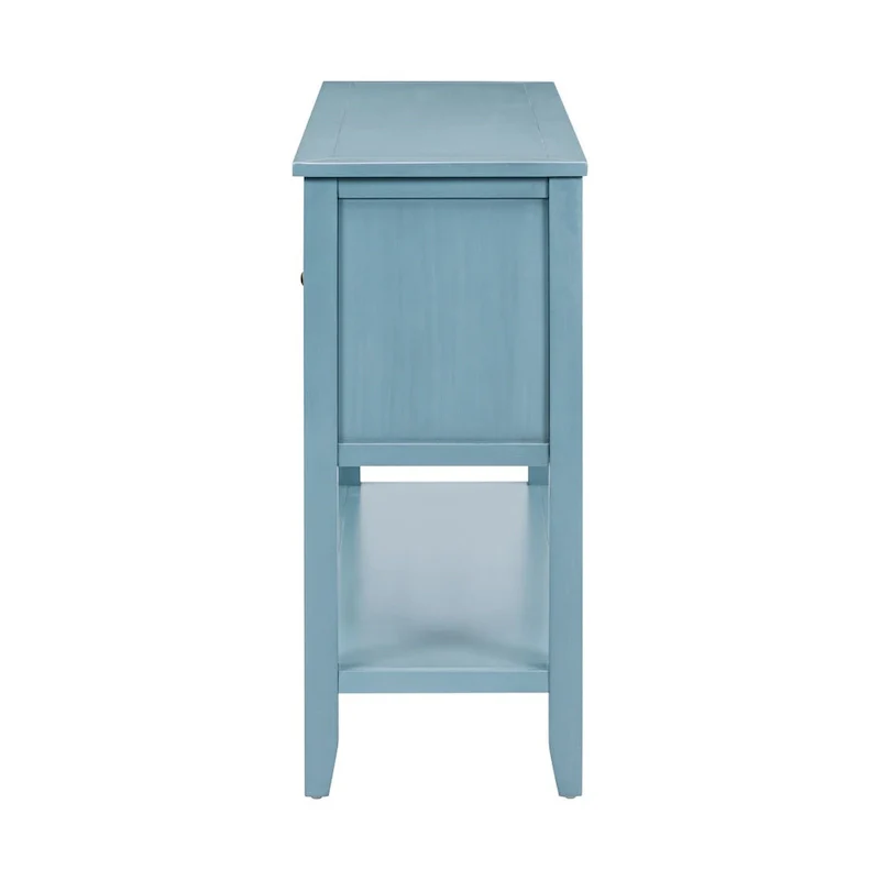 Dark Blue Distressed Acacia Wood Buffet Sideboard with 4 Drawers, 2 Cabinets & Bottom Shelf