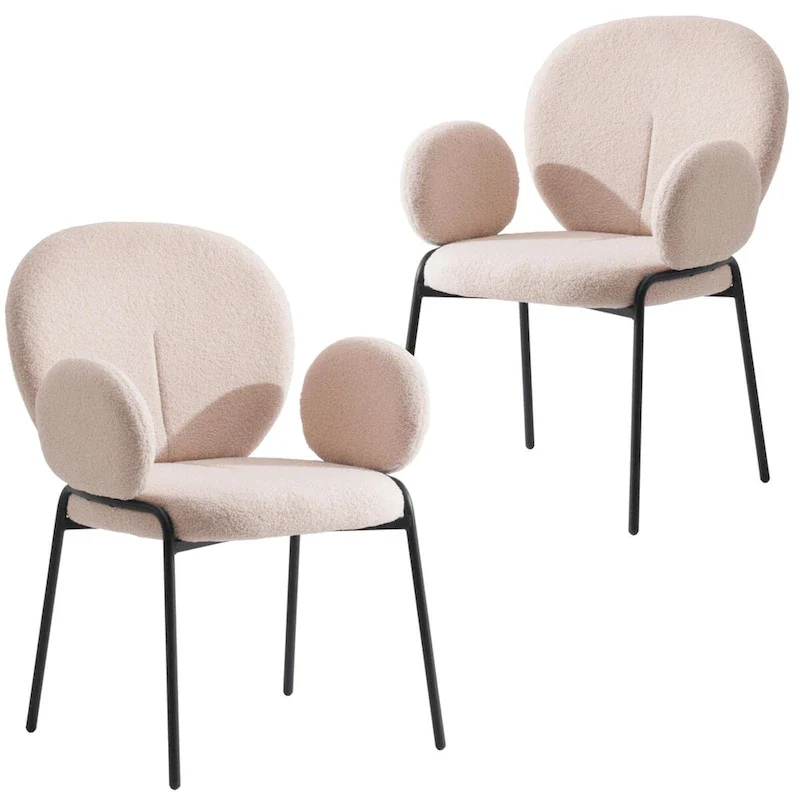 Celestial Boucle Upholstered Iron Dining Chairs Set of 2 by LeisureMod